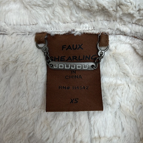 Jou Jou Shearling Coat Faux Sued Draped Collar Moto Jacket - Picture 5 of 6